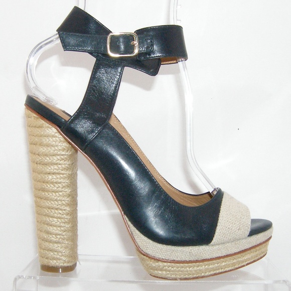 Ann Taylor Briston blue leather espadrille heel 7M - Picture 5 of 8